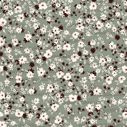 Flaw Notice Below - Save 20% | Bethany Floral in Green | Calgary Rib Knit Fabric