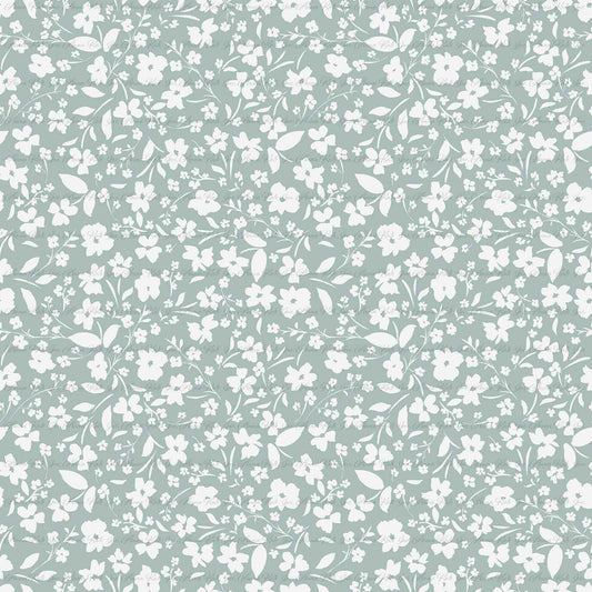 Spring Bunnies: Ditsy Floral in Blue | Pebble Stone Knit Fabric