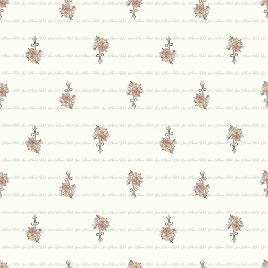Farm & Rose: Bouquets in Lt. Cream | Chickadee Unbrushed Rib Knit Fabric