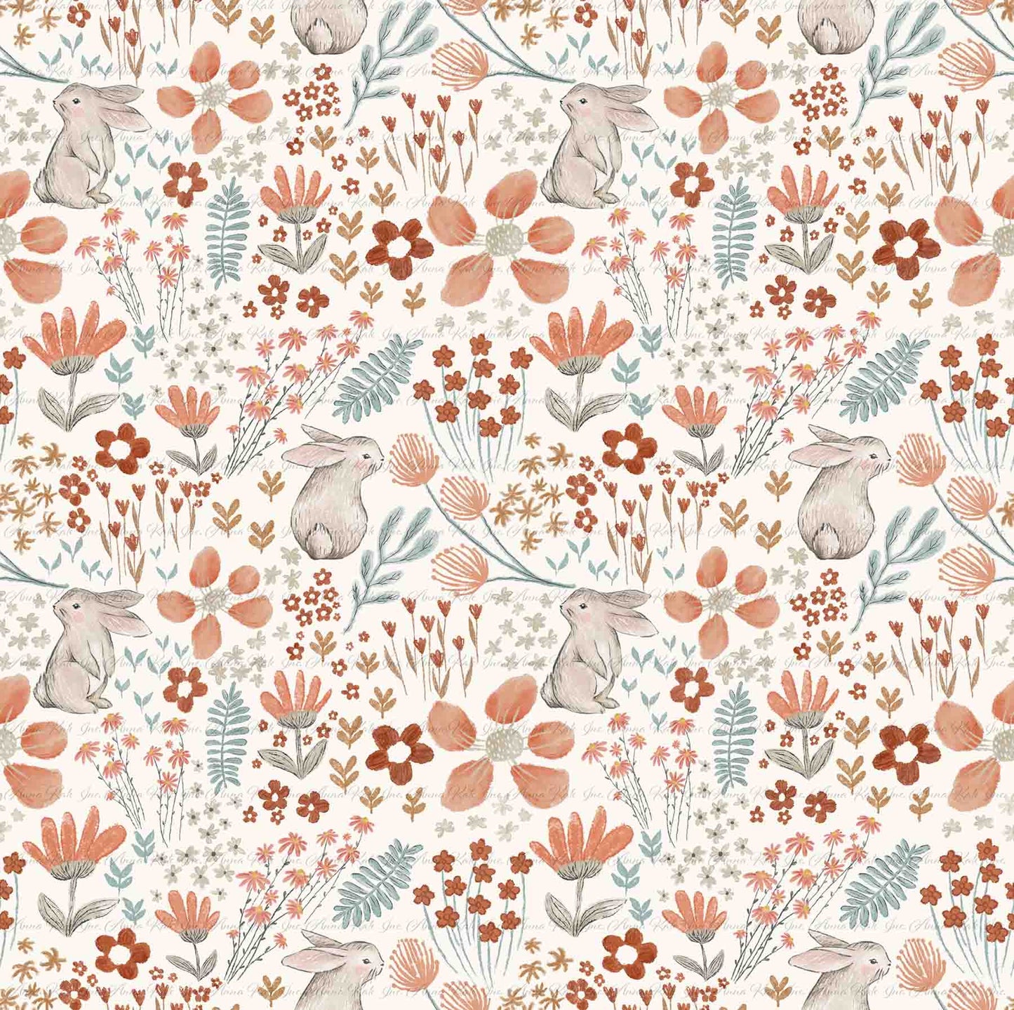 Spring Bunnies: Bunnies on Cream | Pebble Stone Knit Fabric