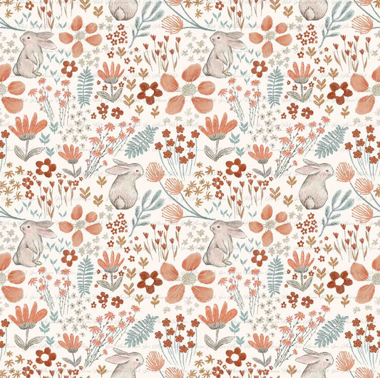 Spring Bunnies: Bunnies on Cream | Pebble Stone Knit Fabric