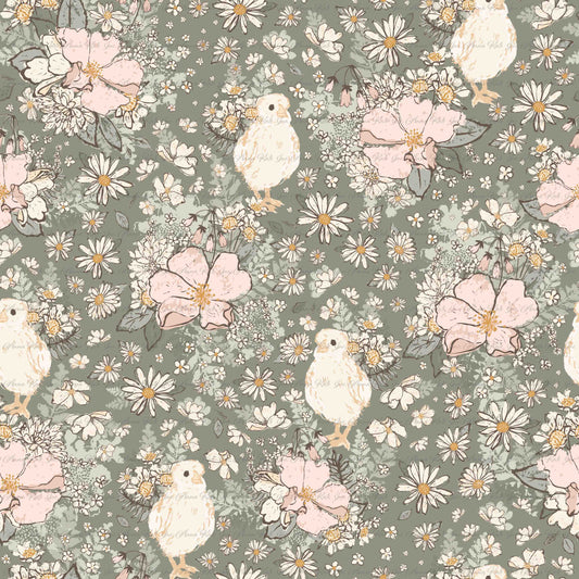 Farm & Rose: Florletta in Green | Chickadee Unbrushed Rib Knit Fabric