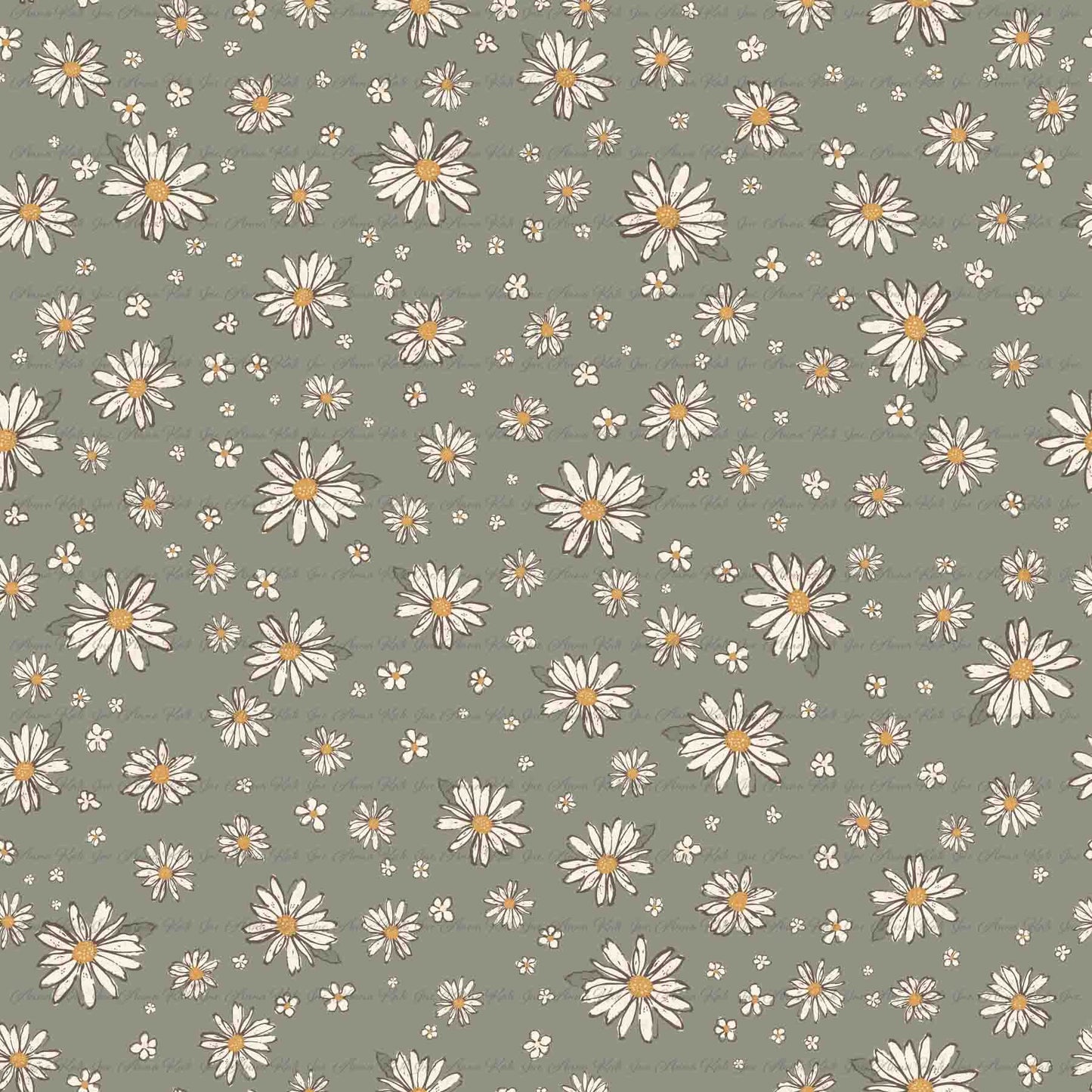 Farm & Rose: Daisies in Green | Pebble Stone Knit Fabric