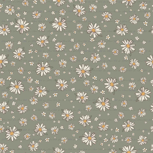 Farm & Rose: Daisies in Green | Pebble Stone Knit Fabric