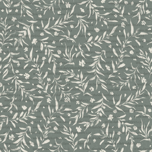 Leafy Branch Toss in Evergreen Shadow | Unbrushed Rib Knit Fabric