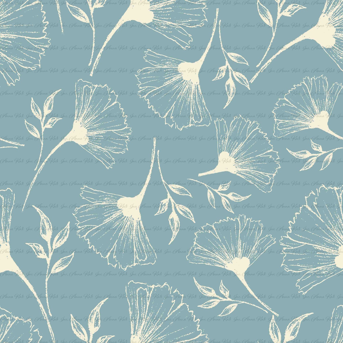In the Meadow: Floral Romance in Blue | Pebble Stone Knit Fabric