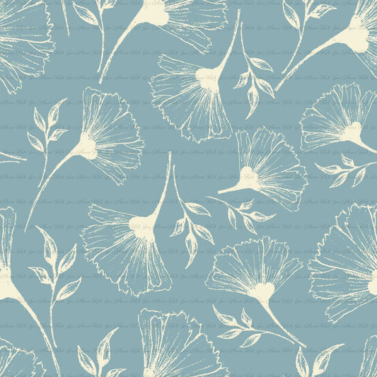 In the Meadow: Floral Romance in Blue | Pebble Stone Knit Fabric