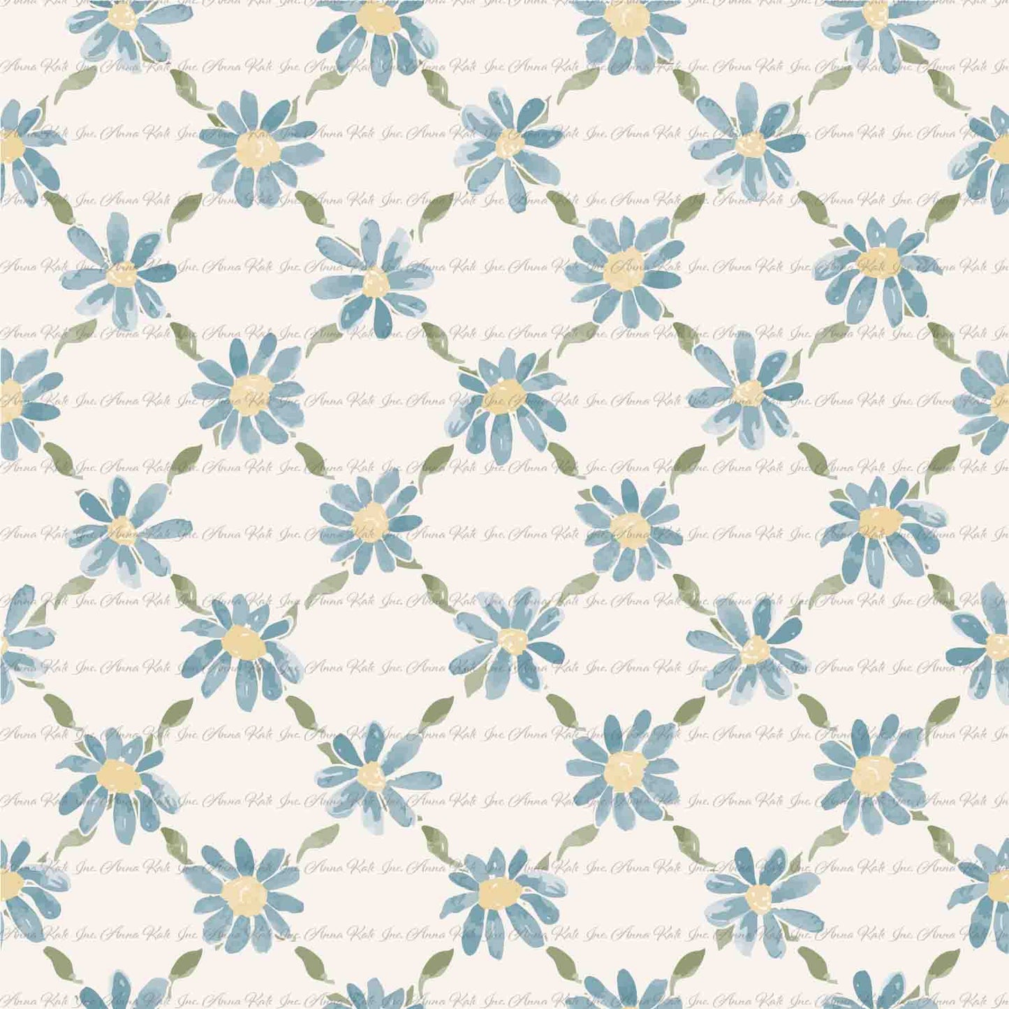Garden's Joy: Grid Floral in Blue | Chickadee Unbrushed Rib Knit Fabric
