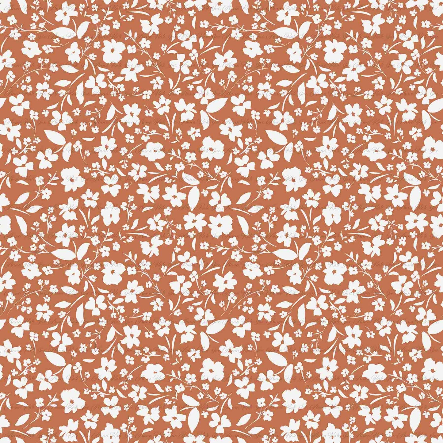 Spring Bunnies: Ditsy Floral on Rust | Pebble Stone Knit Fabric