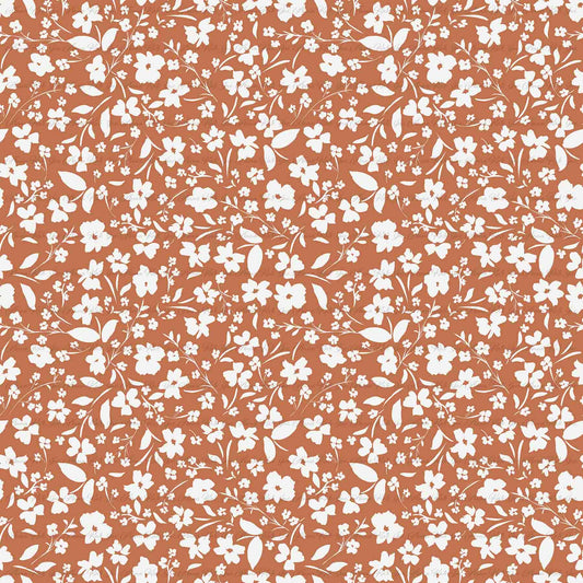 Spring Bunnies: Ditsy Floral on Rust | Pebble Stone Knit Fabric