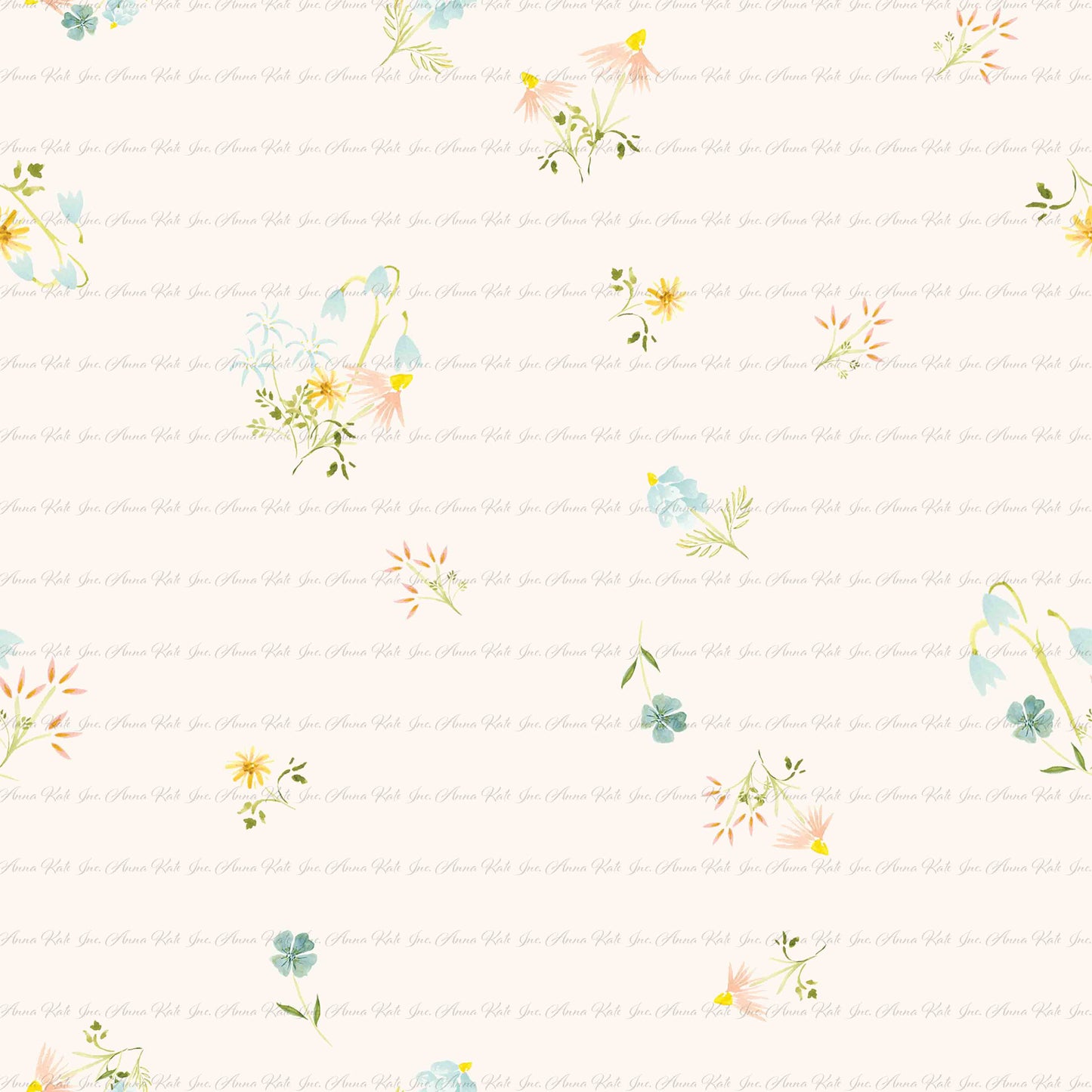 In the Meadow: Petite Posies in Cream | Chickadee Unbrushed Rib Knit Fabric