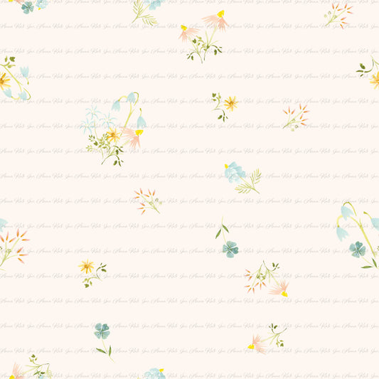 In the Meadow: Petite Posies in Cream | Chickadee Unbrushed Rib Knit Fabric