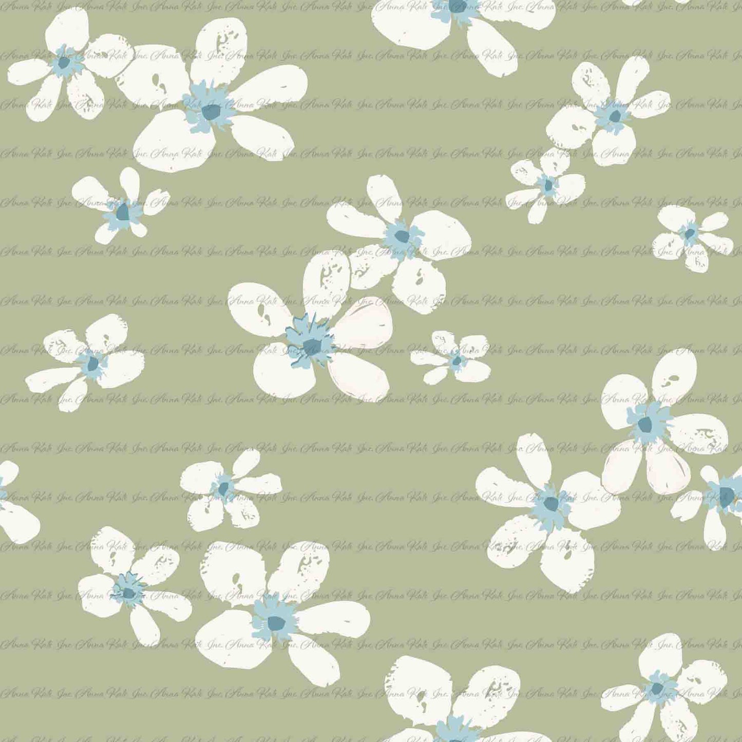 Garden's Joy: Scattered Daisies in Sage | Chickadee Unbrushed Rib Knit Fabric