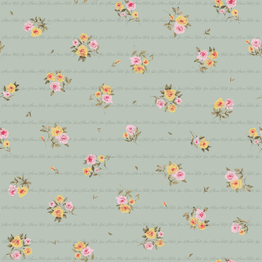 Nola Floral in Green | Chickadee Unbrushed Rib Knit Fabric