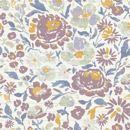 Spring Serenade: Evelyn Floral in Lt. Cream | Chickadee Unbrushed Rib Knit Fabric