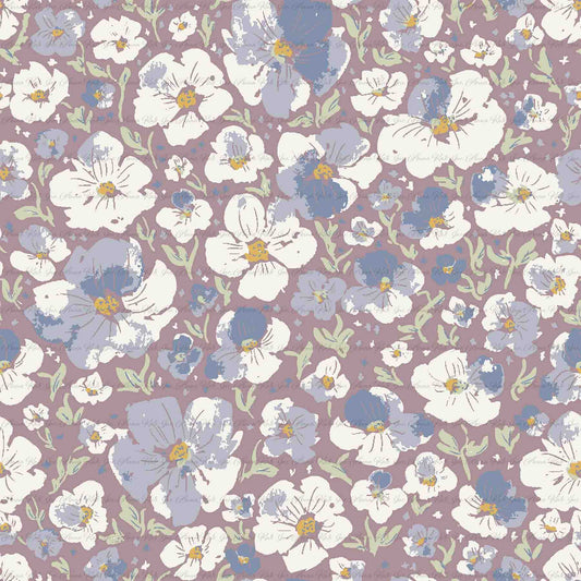 Spring Serenade: Victoria Floral in Purple | Pebble Stone Knit Fabric