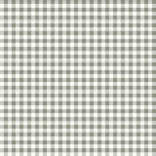 Farm & Rose: Gingham Plaid in Green | Pebble Stone Knit Fabric