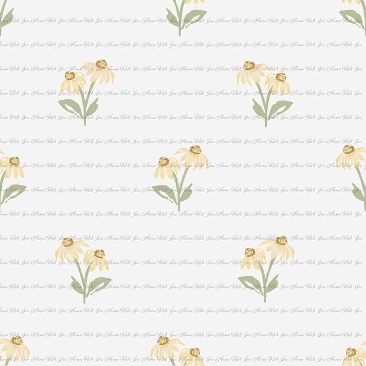 Garden's Joy: Yellow Sprigs in Cream | Chickadee Unbrushed Rib Knit Fabric