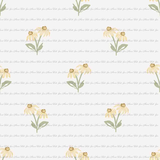 Garden's Joy: Yellow Sprigs in Cream | Chickadee Unbrushed Rib Knit Fabric